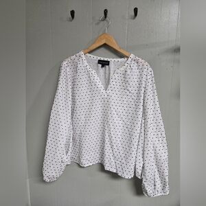 Lane Bryant Womens Shirt White Blouse with Black Dots Long Sleeve Blouse Top